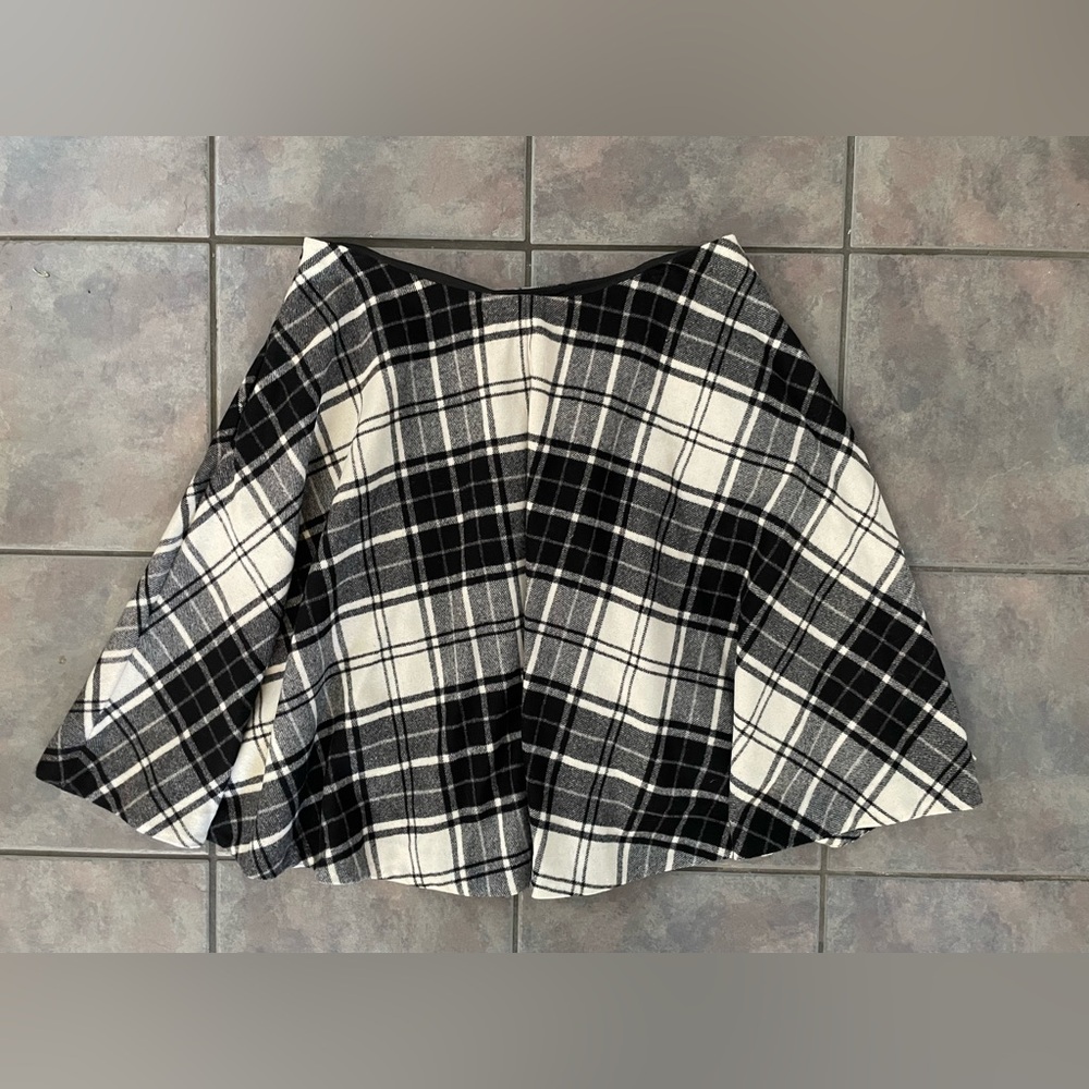 Ralph Lauren Wool Circle Skirt Black White Ivory Plaid Pockets Size 12
